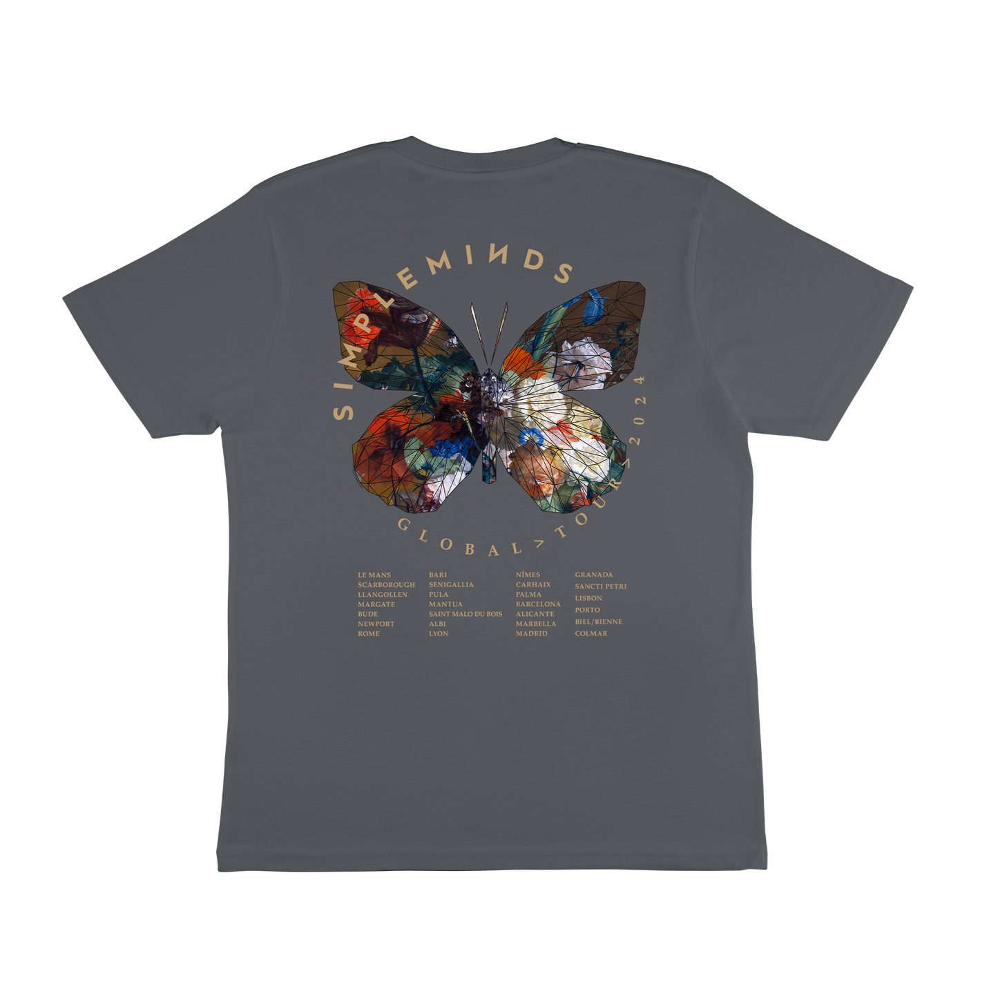 Butterfly Summer Tour Itinerary Charcoal Tee